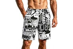Shorts for Men Elastic Waist Lightweight Hawaiian Floral Print Board Short Summer Casual Beach Pant with Pockets