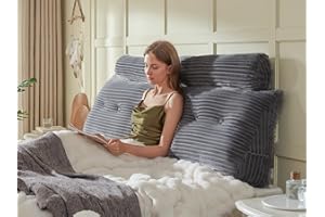 AmyWtb Headboard Wedge Pillow + A Long Neck Roll Pillow Body Pillow，Large Headboard Pillow with Removable Cover (Gray, King：76x8x20 inches)