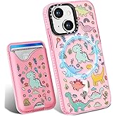 Toycamp for iPhone 15 Case - Compatible with Magsafe with Credit Card Holder Wallet Magnetic Cute Women Teen Girls Kawaii Girly Unique Animal Design Pretty Phone Cover for Apple 15 6.1"
