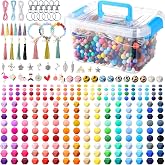 Hotop 342 Pcs Silicone Beads for Keychain Making Kit, 12mm15mm Round 14mm17mm Polygonal Silicone Rubber Beads for Keychain DIY Necklace Bracelet Jewelry Making Supplies