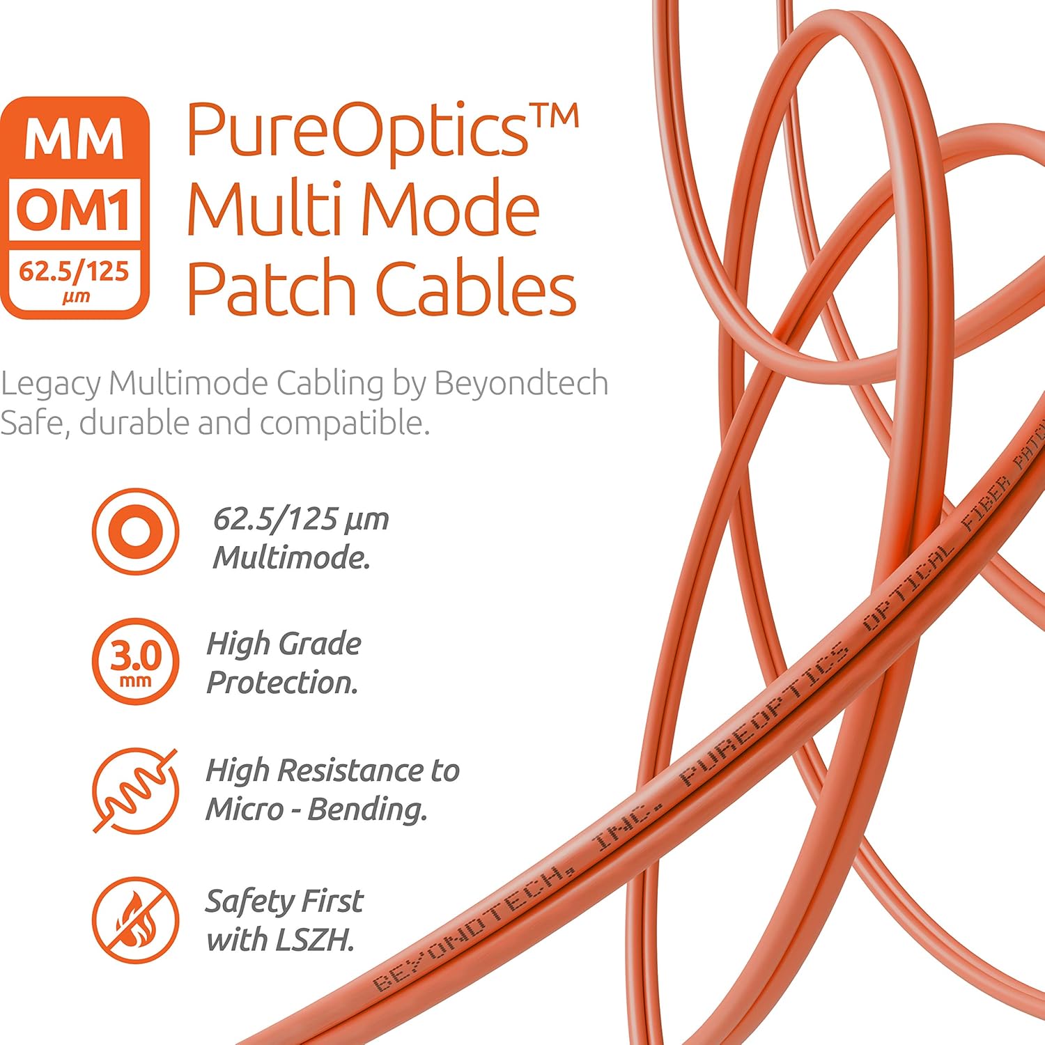 SC to SC Multimode Fibre Patch Cable Duplex - 3M - (LSZH) 62.5/125um OM1 (2 Pack) - Beyondtech PureOptics Lead Series - Image 5