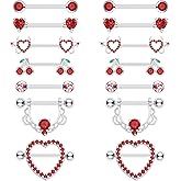 BSJ4U 7 Pairs Nipple Piercing Jewelry 14G Stainless Steel Gold Plated Pink Red Silver Nipple Rings for Women Cute Heart Cherry Nipple Barbells