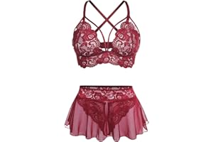 GIEAUAU Sexy Lingerie for Women Naughty 3 Piece Bralette, Mini Skirt with G-String Crotchless Lingerie Set