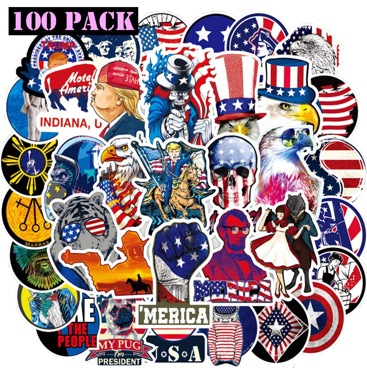 EHOPE Patriotic Sticker American  Stickers 4th of July America Independence Stickers Laptop Waterproof Vinyl Computer Waterbottle Car Skateboard Motorcycle Bicycle Luggage Decal(100PACK)