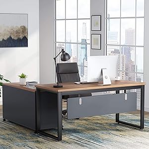 Tribesigns L-Shaped Computer Desk with 47 Inch File Cabinet Set, Large Computer Office Desk Table with Storage Shelves, Industrial Business Furniture with Printer Filing Stand for Home Office