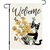 DLZDN Spring Cat Garden Flag Floral Tuxedo Cat Garden Flag 12×18 Inch Double Sided Vertical Burlap Farmhouse Welcome Yard Flag Spring Summer Seasonal Outdoor Decor