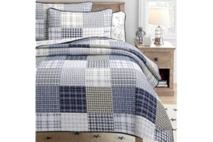 COZY LINE HOME FASHIONS Benjamin Cute Dinosaur Plaid Printed Pattern 100% Cotton Quilt Bedding Set, Reversible Coverlet,Bedspread for Kids Boy (Dinosaur,Twin - 2 Piece)