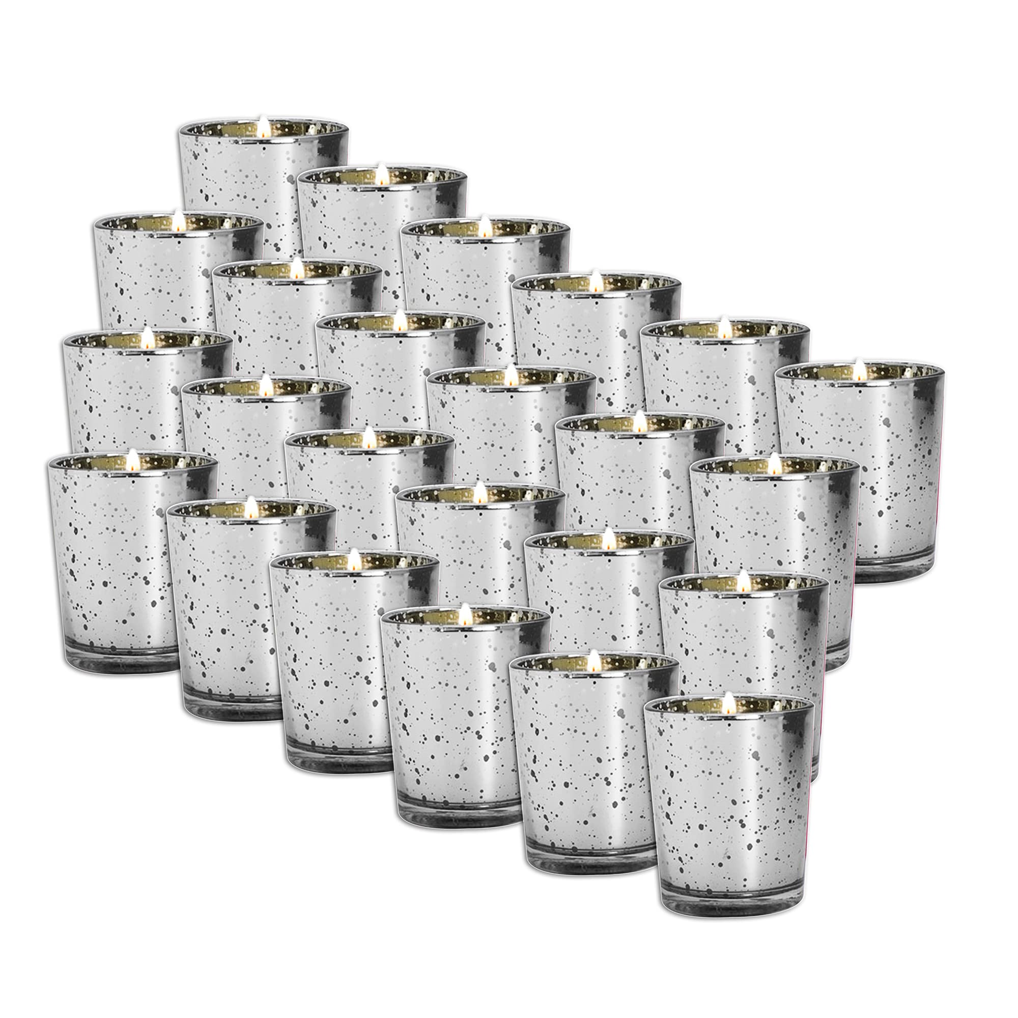 Royal Imports Candle Holder Glass Votive For Wedding, Birthday, Holiday & Home Decoration Speckled Mercury Silver, Set Of 24 - Unfilled