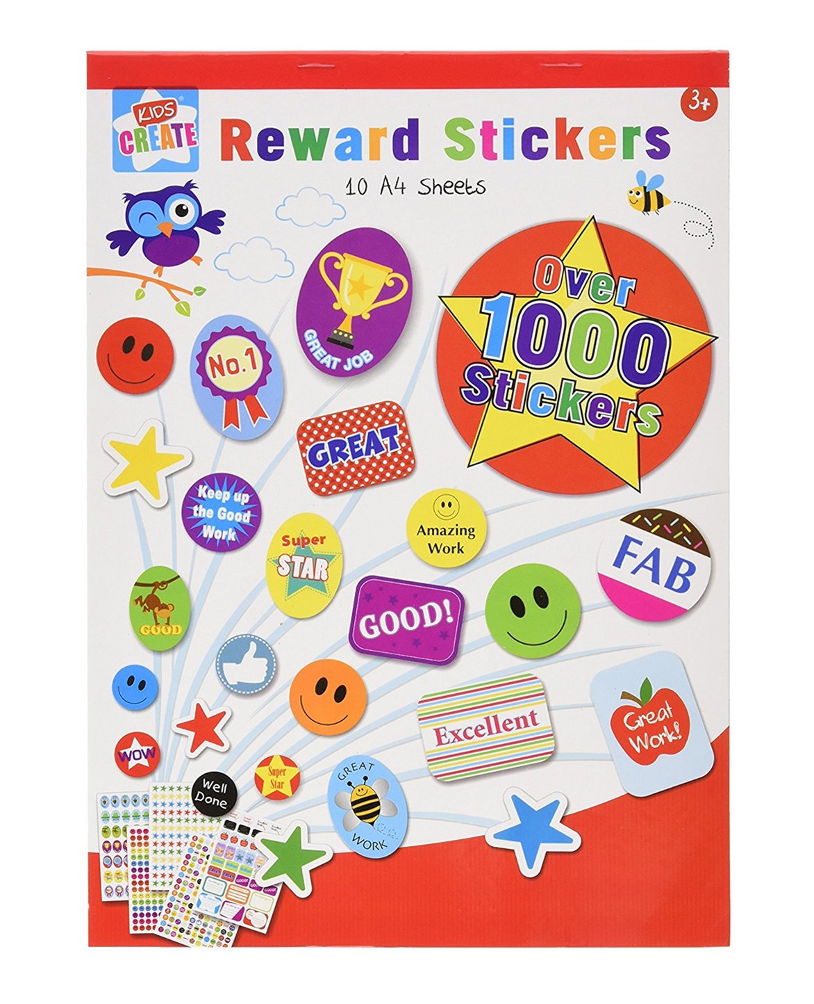 Anker Kids Create, Arts & Crafts, 10 A4 Sheets Reward Sticker Pad, Assorted, 29.7x21x2 cm