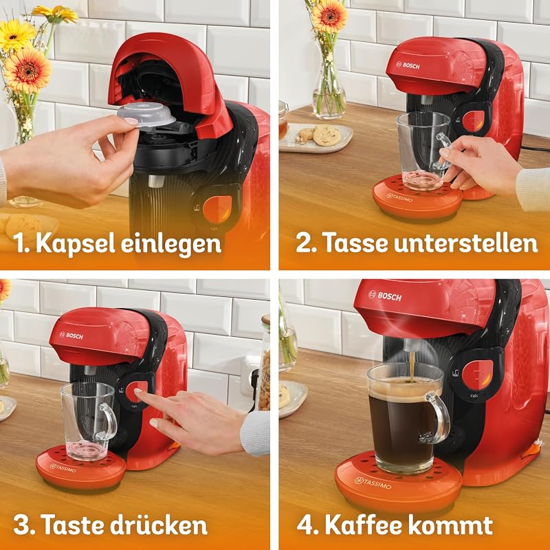 Tassimo Style friendly Kapselmaschine TAS113E, über 70 Getränke, geeignet für alle Tassen, vollautomatisch, nachhaltig, platzsparend, 1400 W, rot