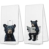 Xiyurlk Funny Black Bear Read Newspaper Bathroom Decor Hand Towels Set of 2, Wild Animal Black Bear Lover Gifts Hand Towels for Bathroom Washroom Restroom Decor, 16x24 Inch,A027-BKMJ