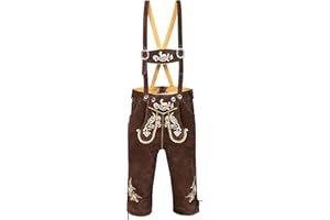 Mens Bavarian Trachten Lederhosen Brown Leather Knee Length Shorts/Oktoberfest