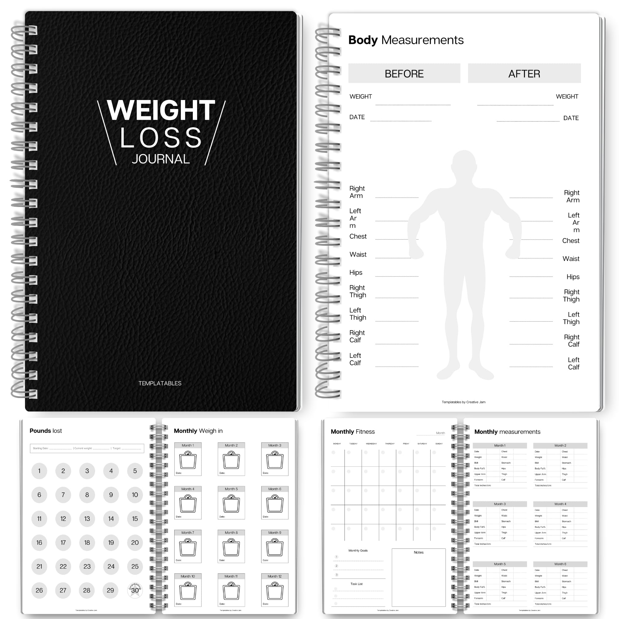 12 Month Weight Loss Journal for Men - Includes Pounds Lost & Body Measurements Tracker, Fitness Planner, Goals and Reflections Sections | A5 Mono
