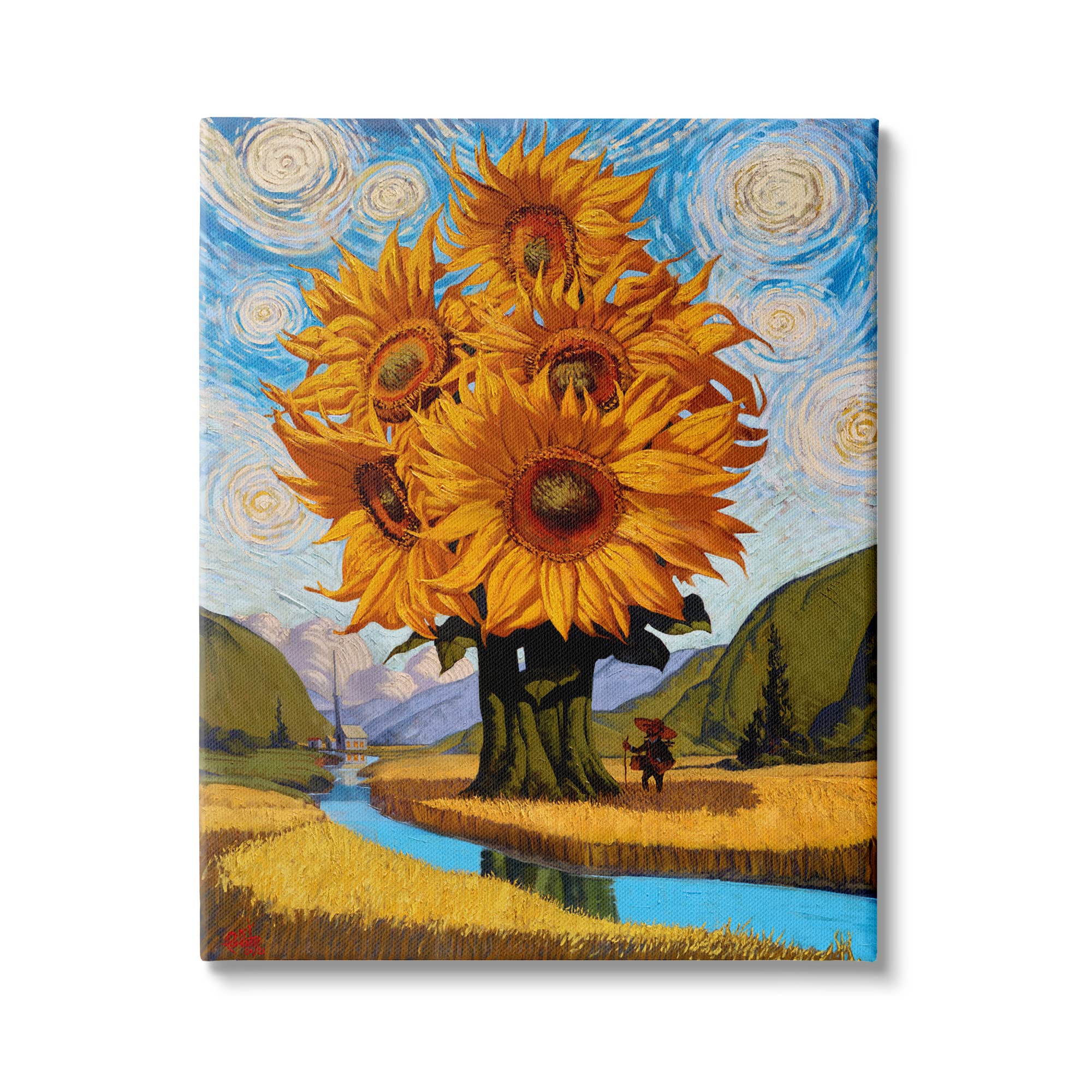 Photo 1 of **SCRATCH ON FRONT**Stupell Industries Giant Sunflower Stalk Country Side Landscape Spiral Sky Canvas Wall Art, Design by Thomas Fluharty