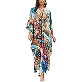 Batwing Sleeve Kaftan Dress for Women Plus Size - Flowy Lightweight Long Maxi Beach Cover Up,Summer Loungewear