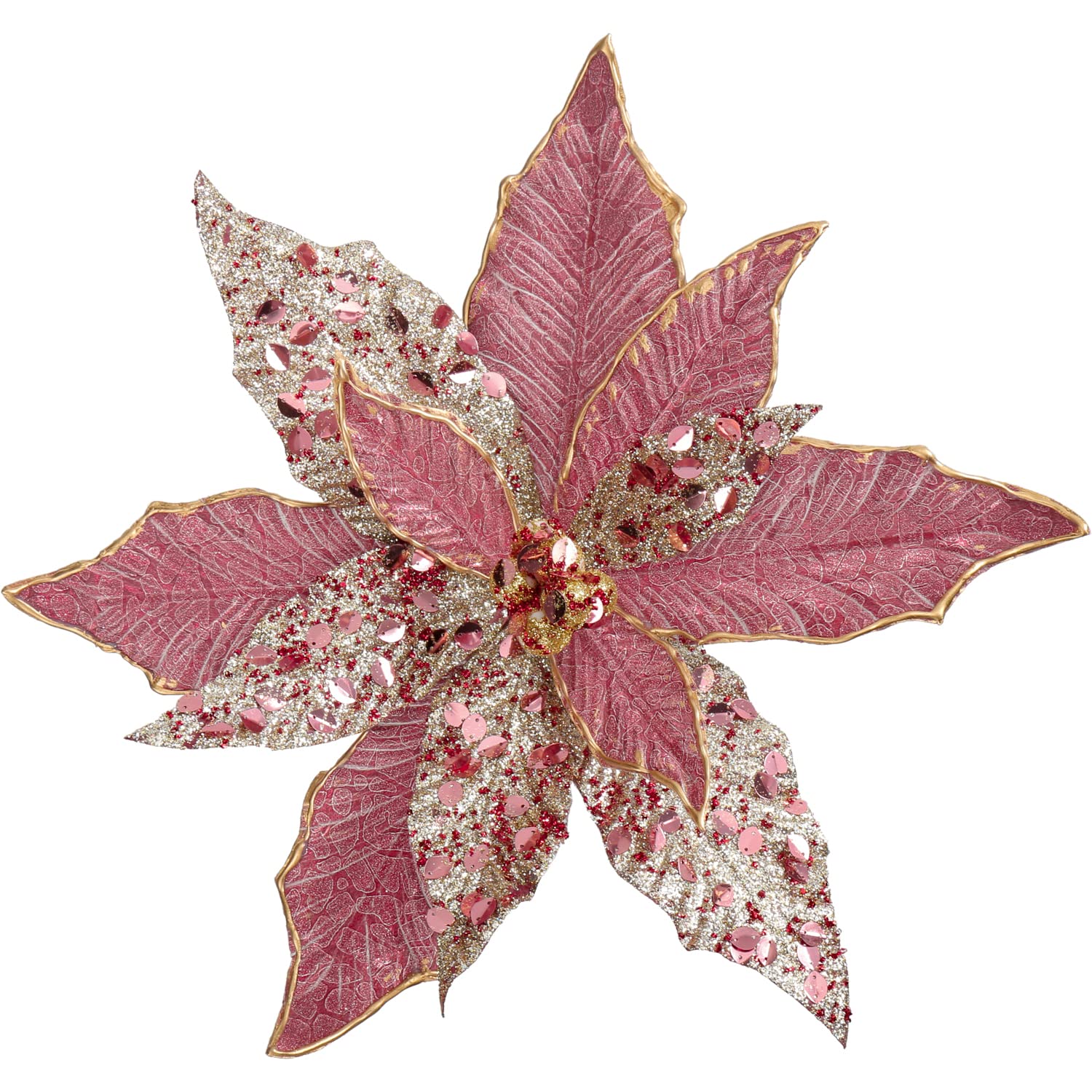 Oairse 4PCS Large Glitter Poinsettia Flowers Picks 12"/30cm Rose Gold Artificial Christmas Flowers with Long Stem Christmas Tree Decorations for Xmas Tree Ornaments Wedding New Year Halloween — image 1