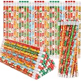SULOLI 72 Pcs Christmas Pencils with Eraser, Xmas Themed Pencil with Santa Christmas Tree Snowman Elk and Snowflake for Children Christmas Party Supplies(12 Styles)