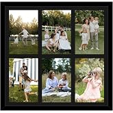 HEYTUYA 4x6 Picture Frame Collage for Wall, Display 6 Pcs 4x6 Photos with Mat or 13x13 Without Mat, 6 Opening Photo Frame for 4 x 6 Pictures with Shatter Resistant Plexiglass, Black Mat, Black