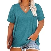Kancystore Womens Plus Size V Neck T Shirts Summer Short Sleeve Tops XL-5X | Plus Size Tshirts for Women Summer Short Sleeve, V Neck, Loose Fitted Simple Basic Tee Shirt, Casual Sports Running Going Out