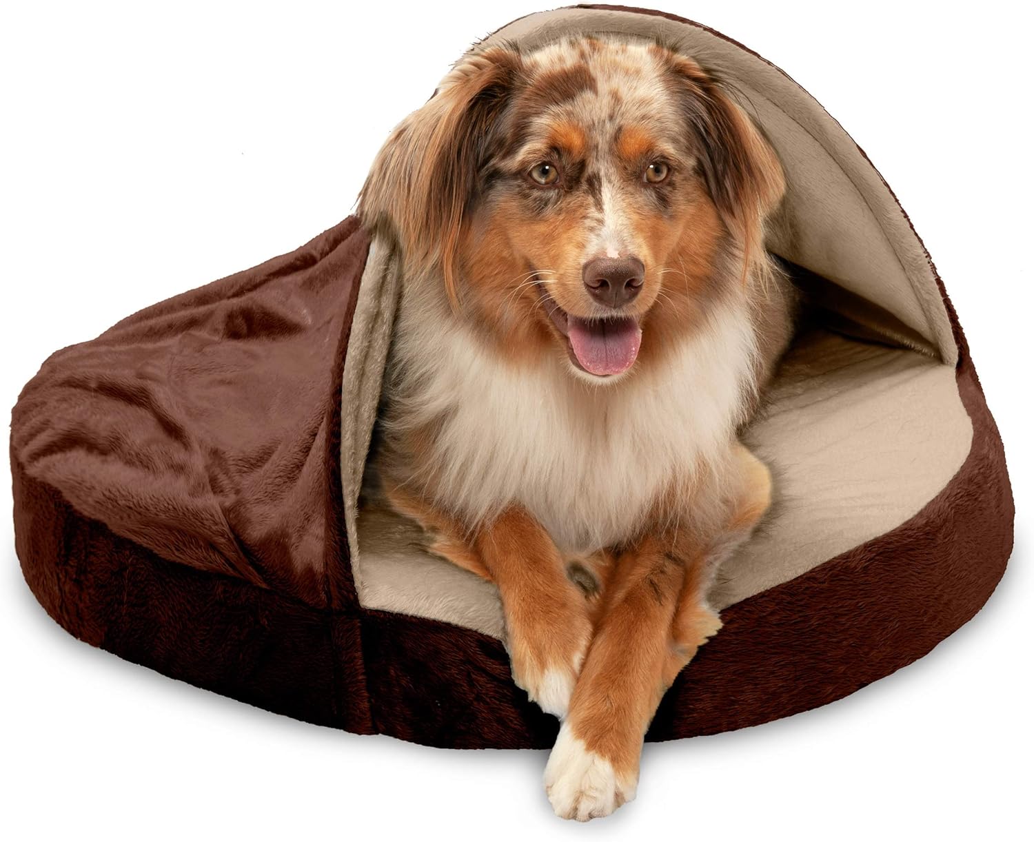 Furhaven Pet Dog Bed - Orthopedic Round Cuddle Nest Micro Velvet Snuggery Blanket Burrow Pet Bed with Removable Cover for Dogs and Cats, Espresso, 26-Inch : Pet Supplies
