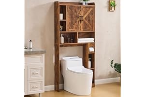 Viroformo Over The Toilet Storage Cabinet, Farmhouse Storage Cabinet 32 Inches Width Over Toilet with 2 Barn Door and Toilet Paper Holder Stand, White Toilet Rack for Bathroom, Laundry, Restroom