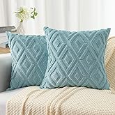 Pallene Spring Light Teal Throw Pillow Covers 18x18 Set of 2, Soft Plush Faux Fur Decorative Couch Pillow Covers for Sofa Bed Living Room Pillow Cases with 3D Diamond Pattern