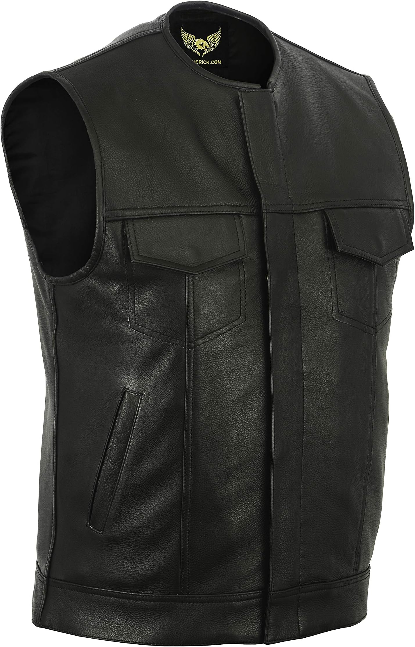 LeatherickMen's Anarchy Club Collarless Black Genuine Leather Biker Vest