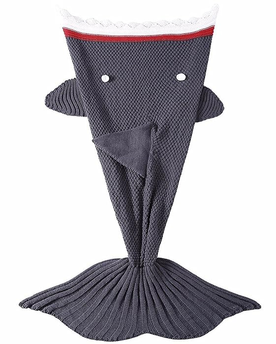 LAGHCAT Mermaid Tail Blanket Knit Crochet and Shark Blanket for Adult,Sleeping Bags (71"x35.5", Dark Gray Shark)