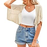 BB&KK Women's Summer Crochet Cardigans Hollow-Out Batwing Short Sleeve Lightweight Open Front Shrug Bolero Sweaters