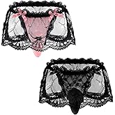 Pructi Femboy Mens Lace Sexy Underwear Sissy Pouch Panties Men Low Rise Sheer Girly Bow Thong