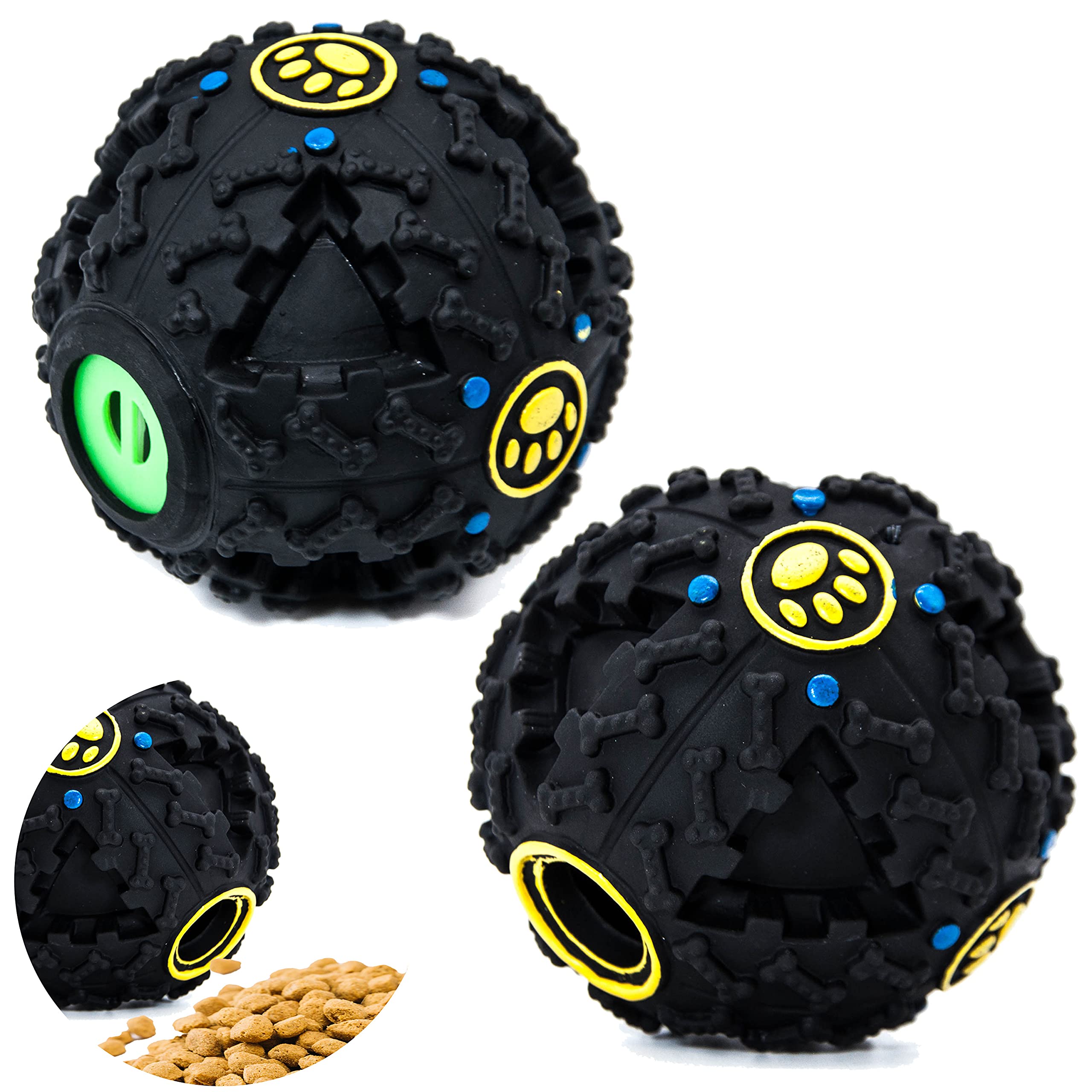Petopedia 2x Dog Balls – 8 cm – Giggle Ball – Treat Dispensing, Interactive Toys for Boredom – Exciting Sound, Dogs Treats Toy, Teeth Cleaning, Bite Resistant, Puppy Chew (Black)