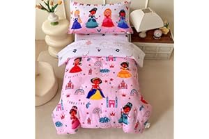 GRAT TIOC 4 Piece Princess Toddler Bedding Sets for Girls,Pink Princess Comforter Sets,Ultra Soft Toddler Bed Set Includes Comforter, Flat Sheet, Fitted Sheet,Pillowcase