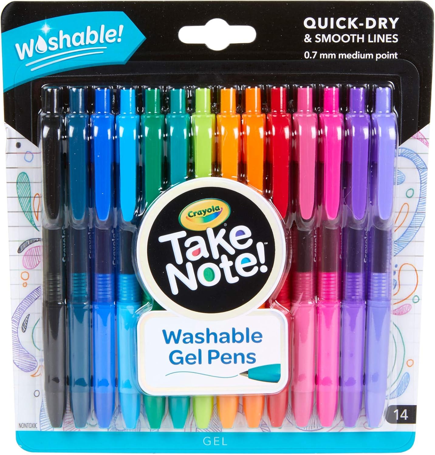 Crayola Take Note Medium Point Washable Gel Pens Set, Stocking Stuffer, Age 6+ - 14 Count