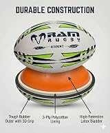 Ram Rugby Academy Training Ball Size 3 & 4 Hand Stitched 3-Ply High Grip view 5