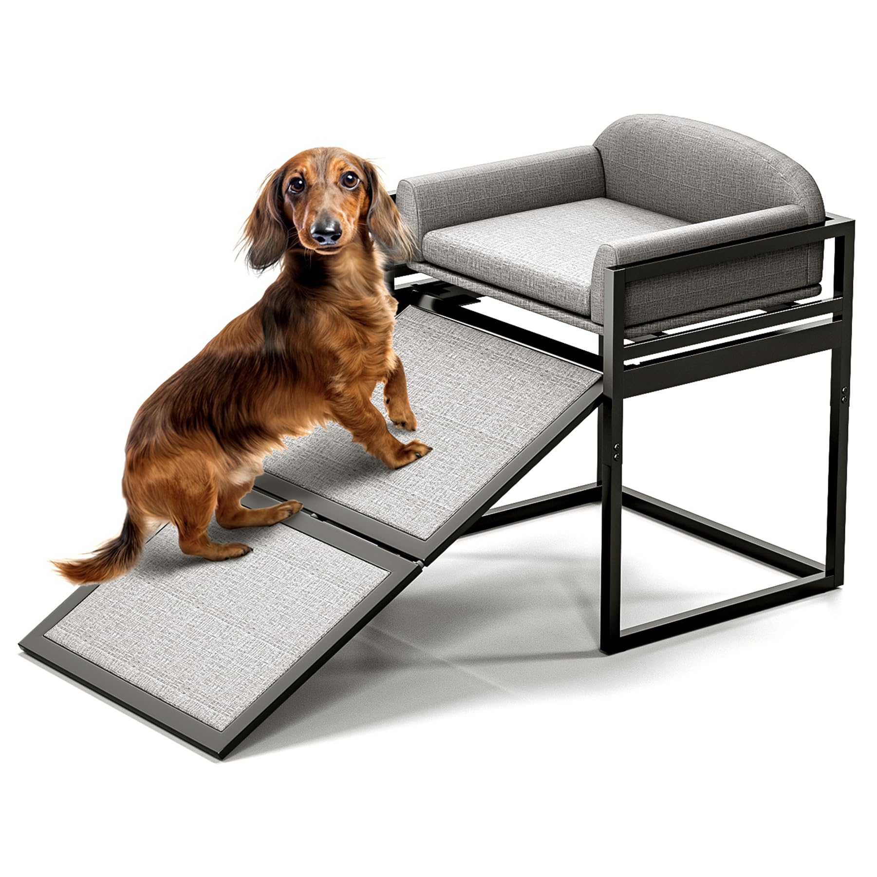 Photo 1 of Pet Ramp Doggie Stairs with Seat, Extra Wide Foldable Ladder for High Bed Sofa, Non-Slip Dachshund Steps, Pet Stairs for Large, Medium, Small Dogs, and Cats (Supports Up to 100 lbs/45kg)
