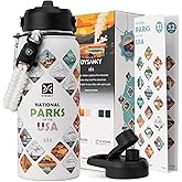 DYSANKY National Parks Water Bottle – 32 oz Insulated Stainless Steel Water Jug with 63 Hand-Drawn Park Stickers, Outdoor Accessories & Gift Box – BPA-Free – Ideal for Hiking, Camping & Travel