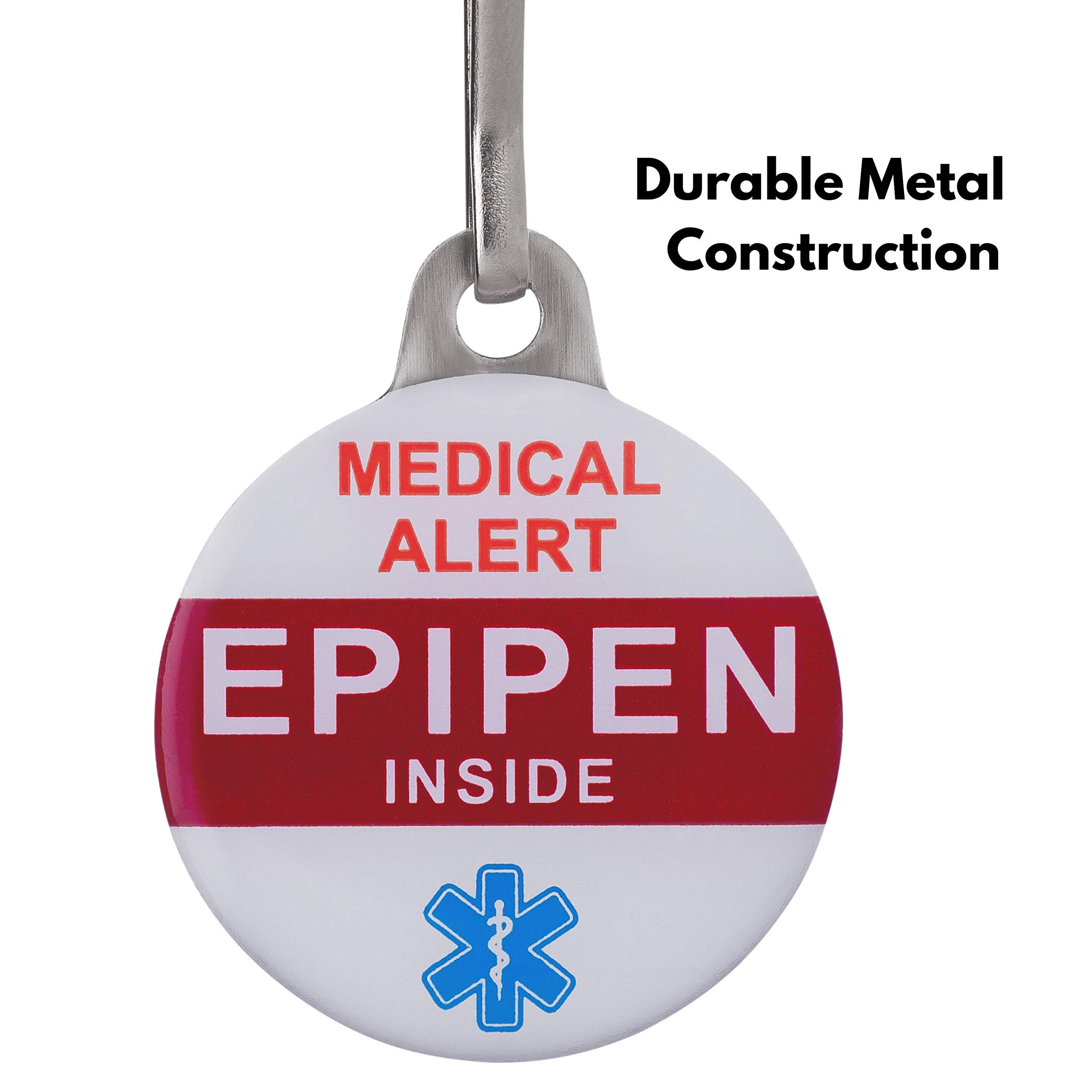 EPIPEN Inside Allergy Alert Tags Help Locate Epipen in Emergency. Message Printed on Both Sides. Durable Metal Two Piece Set