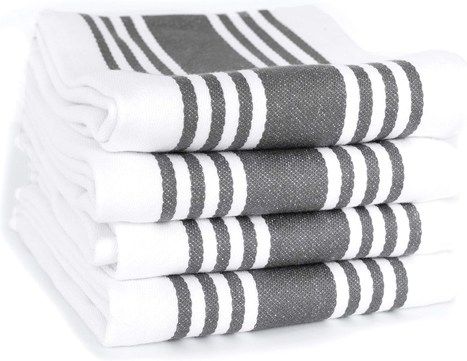 KAF Home Pantry Madison Stripe Kitchen Towels Set of 4, 100-Percent Cotton, 18 x 28-inch (Pewter)