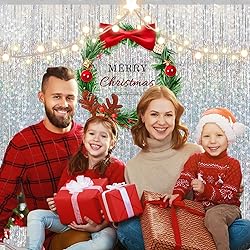 2 Pack 3.2 ft x 9.8 ft bling Silvery Tinsel Curtain