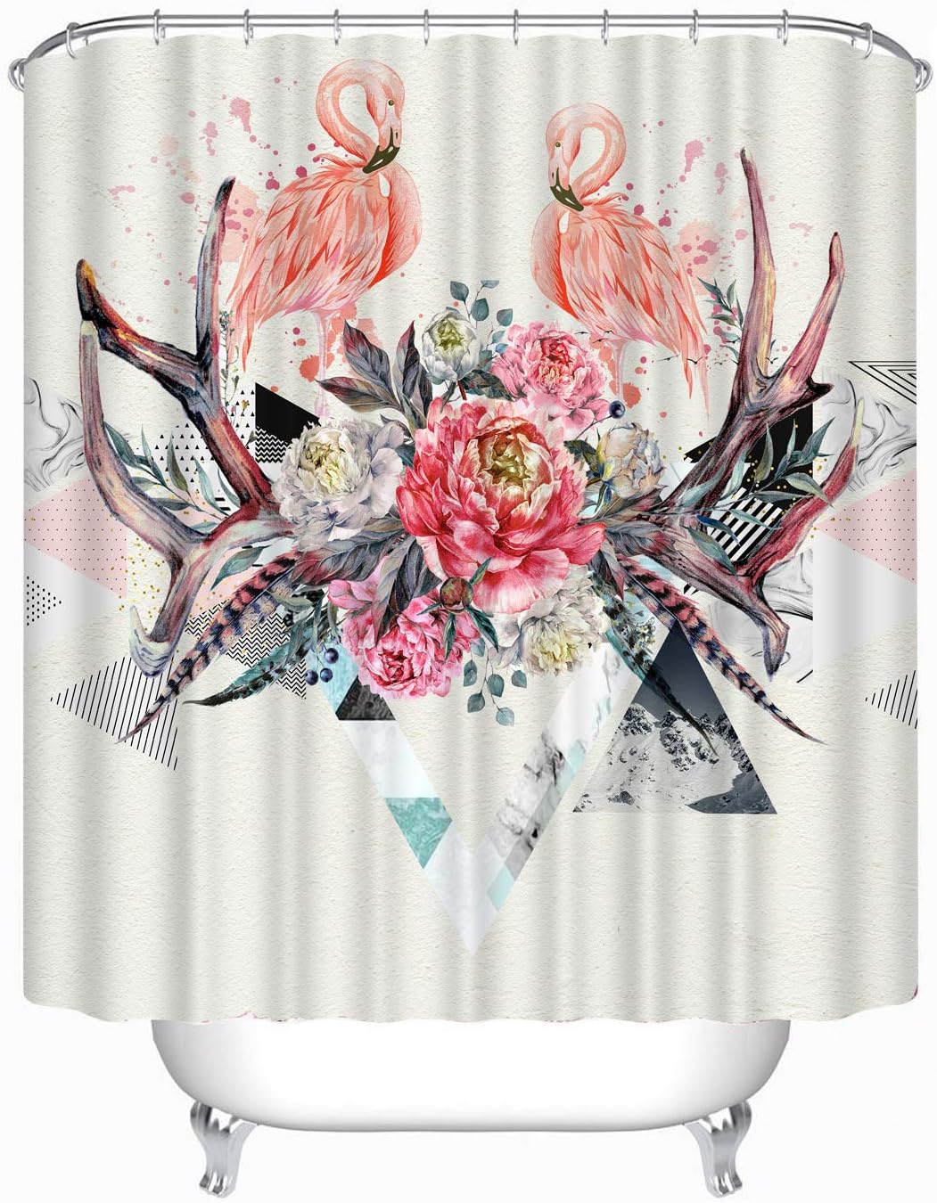 Cheerhunting Animal Shower Curtain, Pink Flamingo Standing on The Floral Deer Skull, Summer Time Decor, Bathroom Accessory with Hooks, 72”W x 72”H Waterproof Fabric Bathroom Accessories