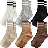 ZFiSt Womens Striped Crew Socks,6 Pairs Casual Cotton Socks for Women, Cute Retro Calf Crew Sock for Women 5-10in