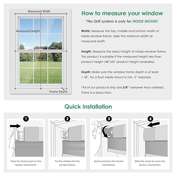 LAZBLINDS NO TOOLS NO DRILL CORDLESS CELLULAR SHADES, BLACKOUT LIGHT BLOCKING HONEYCOMB SHADES FOR HOME, THERMAL INSULATION BLINDS FOR WINDOWS, 36″ W X 48″ H, WHITE
