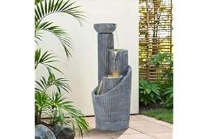 Autodaya 31" Modern Outdoor Water Fountain with LED Lights, 5-Tier Twist Pedestal Bowl Garden Fountain, Cascading Waterfall for Relaxing Garden, Patio, Backyard, Deck, Porch or Home Decor