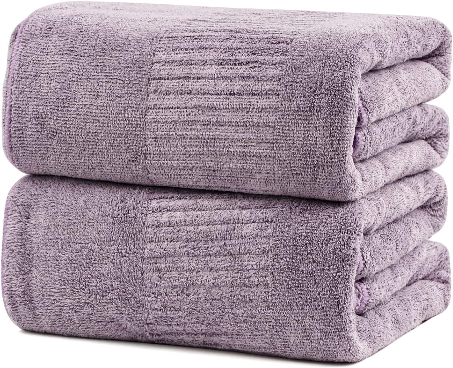 SEISSO Pack of 2 Bath Towel, Premium Bamboo Fibre Bath Sheets 90 x 160cm Super Soft Highly Absorbent and Quick Dry Bath Sheet, Use for Hotel, Spa, Bathroom, Sports Towels, Yoga Towel (Purple ×2)