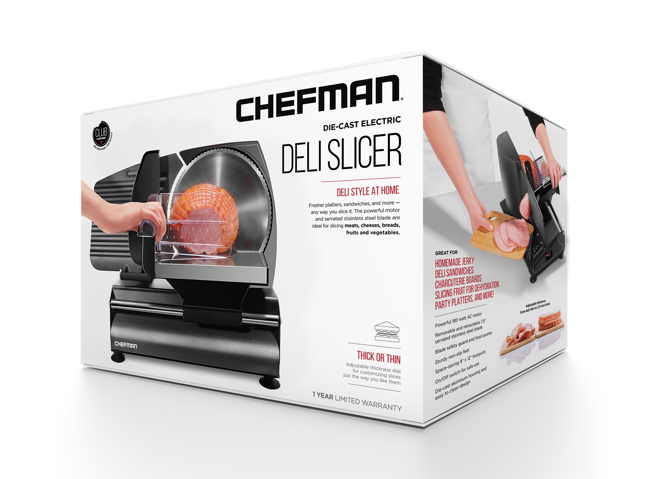 Chefman DieCast Electric Deli/Food Slicer Precisely Cuts Meat Cheese