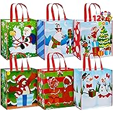 JOYIN 12 Christmas Extra-Large Gift Bags 13.75"x8"x14", Reusable Non-Woven Tote Bag With Handles for Xmas Wrapping Holiday Party Favors, Grocery Shopping