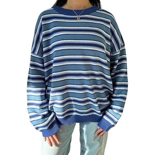 Womens Y2K Striped Knitted Sweaters Vintage Long Sleeve