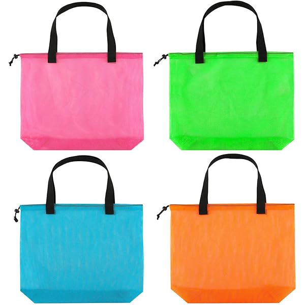 Hsmyank 4Pieces Cute Mesh Pool Tote Bags,Mesh Beach Bags With Drawsting For Swim Travel Party Black 16 5wx15lx4 3h C40