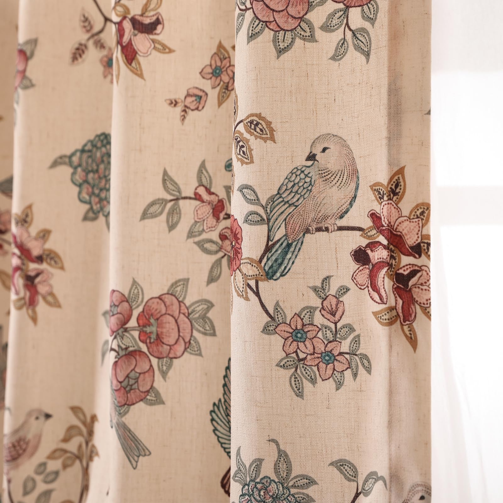 Photo 1 of patdrea Vintage French Country Floral Birds Linen Curtains,71 Inch Long 2 Panels Set Semi Sheer Curtain with Grommets,Print Toile Curtains Suitable for Kitchen,Living Room,Bedroom,53"*71"