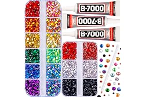 WORTHOFBEST b7000 Glue with 11000Pcs Multicolored Rhinestones Flatback for Crafts Clothes Fabric Crafting Tumblers, Bedazzler Kit with Multi Colorful Gems Rainbow Flat Back Crystal 2,3,5mm Assorted Colored